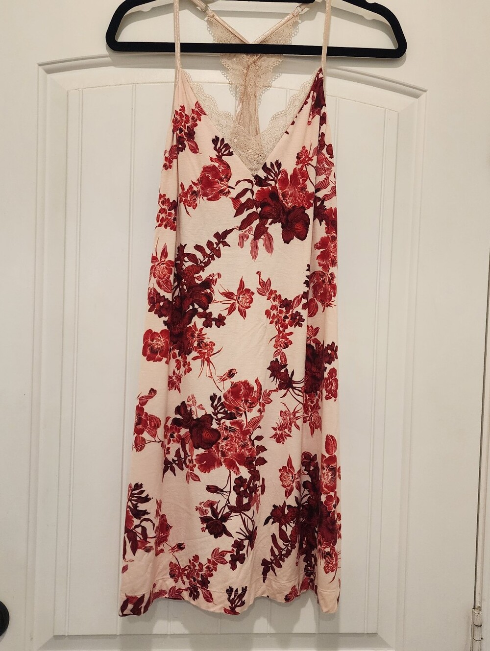 Soma Small Floral Lace-Back Slip Dress - Blush with Wine Red Flowers Soft